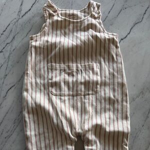 Pehr stripes away cotton overalls in pink stripes 12-18mo